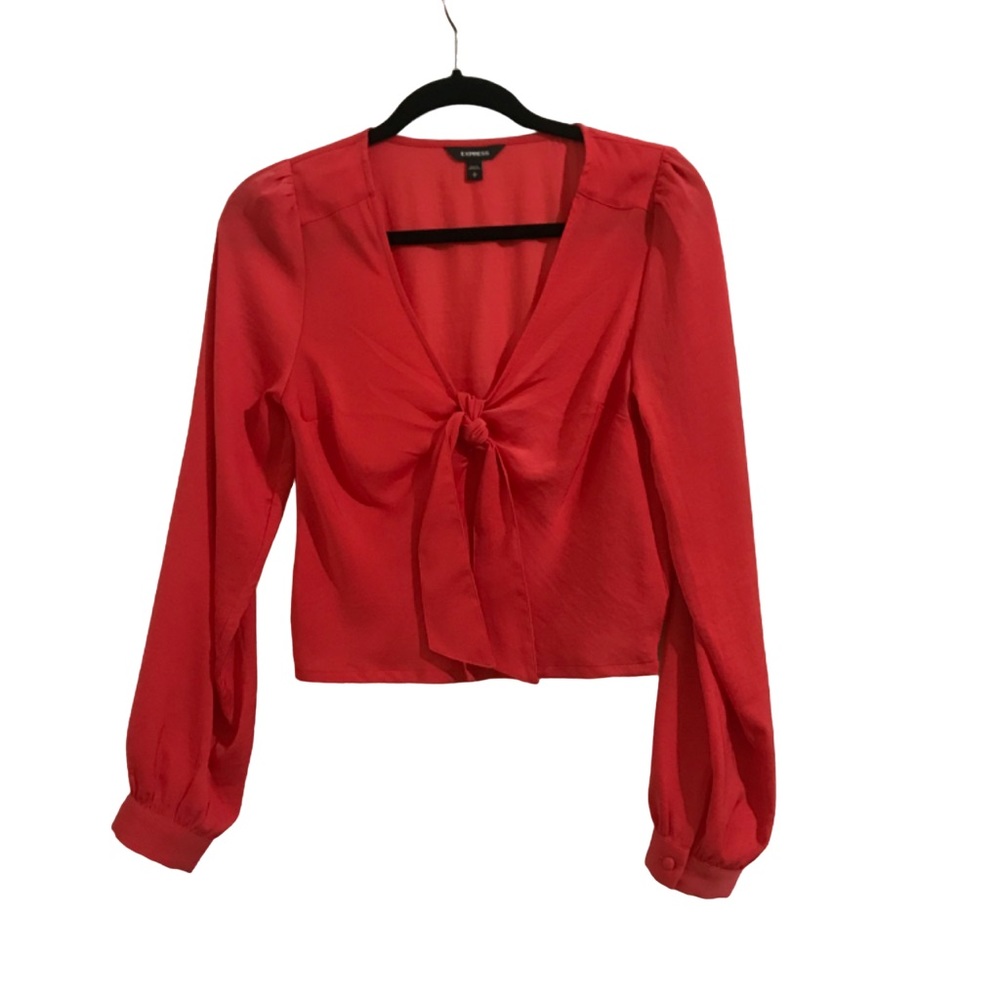EXPRESS Red Tie Front Cropped Blouse (S)